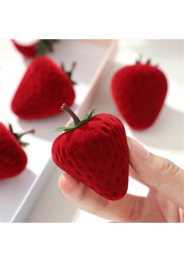 Youmex Kırmızı Çilek Şekilli Gümüşlük Kutusu - Evlilik/valentine Hediyesi - Kolye/küpe/ring Saklama - 5x4.5cm Kırmızı