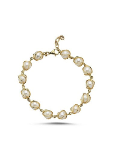 8,5 Mm Kafesli Doğal İnci Bileklik 19 Cm / Rose Rose Pembe Altın