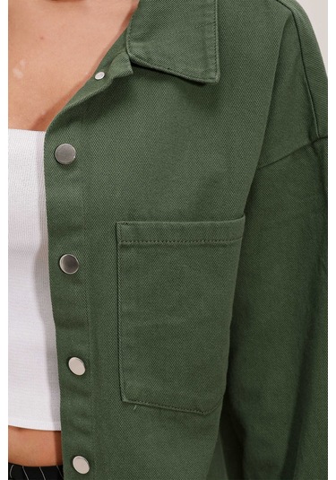 Gabria Çift Cep Gabardin Ceket Haki