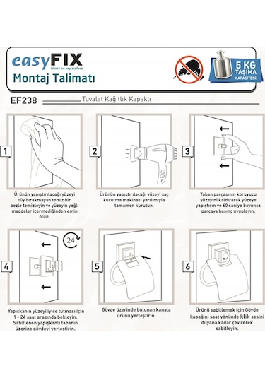 Teknotel Easyfıx Yapışkanlı Kapaklı Tuvalet Kağıtlık Krom Ef238