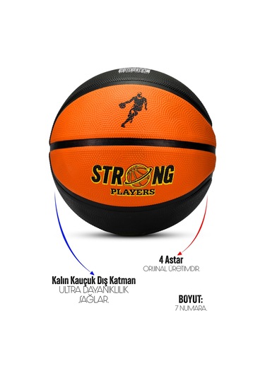 Telvesse Strong Basketbol Topu Pompalı Full Kauçuk Dayanıklı Deep Channel Kabartma No:7 B12 Turuncu