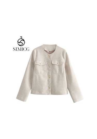 Sonbahar Ve Kış Kadın Kısa Hırka Ceketi Beyaz