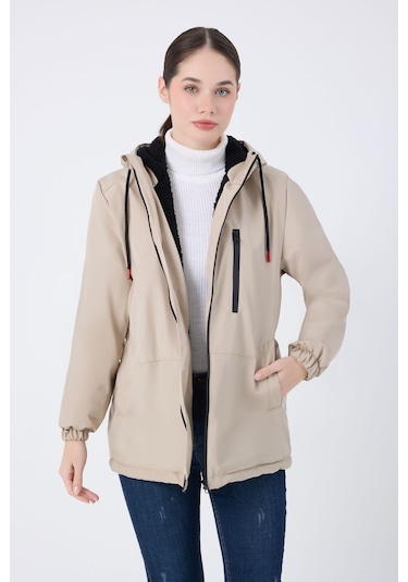 Kadın Taş İçi Kürklü Su Ve Rüzgar Geçirmez Kapüşonlu Kışlık Mont & Kaban & Parka Taş