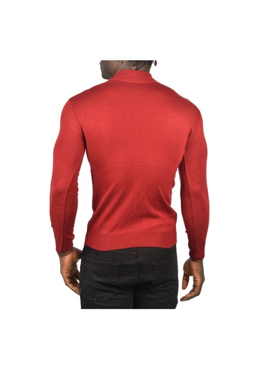 Deepsea Erkek Bordo Deepsea Baklava Desenli Slim Fit Yarım Balıkçı Yaka Triko Boğazlı Kazak 2505511 Bordo