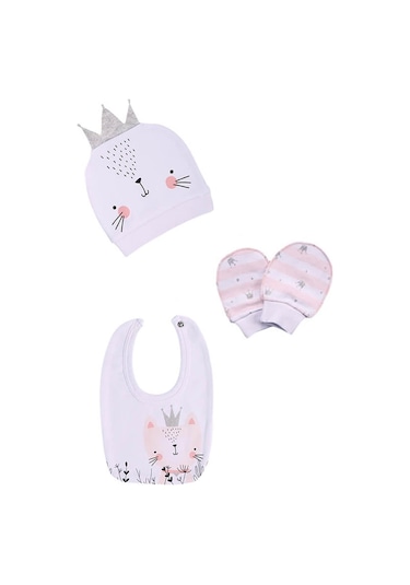 Miniworld Kız Bebek Kedi Temalı Pembe 0-3 Ay 5'li Hastane Çıkış Takımı Çok Renkli