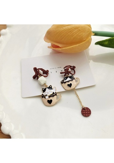 Skycity Asimetrik Kedi Ve Bardak Tasarımlı Şık Küpeler - Benzersiz Tarz İfadesi Diğer Çok Renkli