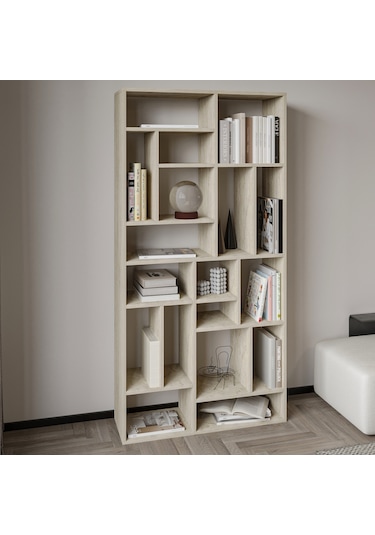 Nicola Kitaplık 18 Raflı, Modern Kütüphane Traverten