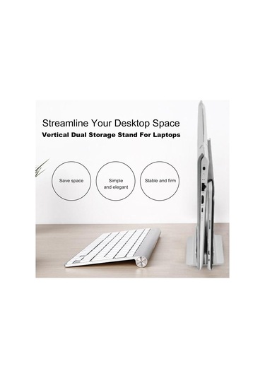 Ximistore9 Alüminyum Çift Slot Dikey Laptop Tutucu - Genişlik Ayarlanabilir Masaüstü Organizatör - 17 İnç'e Kadar Bilgisayar Ve Kitap Stantı Gümüş