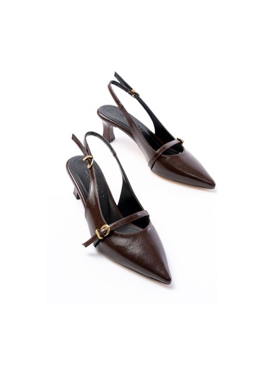 H-470 Kahve Rugan Baret Tokalı Arkası Açık Günlük Kadın Sanda... Kahve