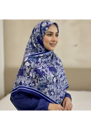 Moodşal Mavi Çiçek Desenli Zera Soft Şal Mavi