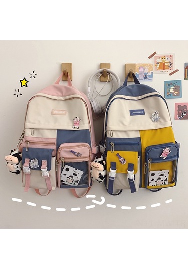 Moveevo Kadınlar İçin Modern Siyah Şeffaf Çift Omuz Çantası - Kuzuluk Askılımlı Ve 3 Adet Kartun Stickerli Okul Çantası Siyah