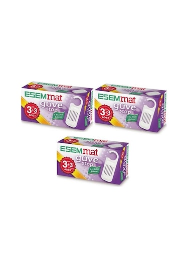 Esemmat Güve Stop Kokusuz Askılı + Çekmece 3 x 3'lü Set