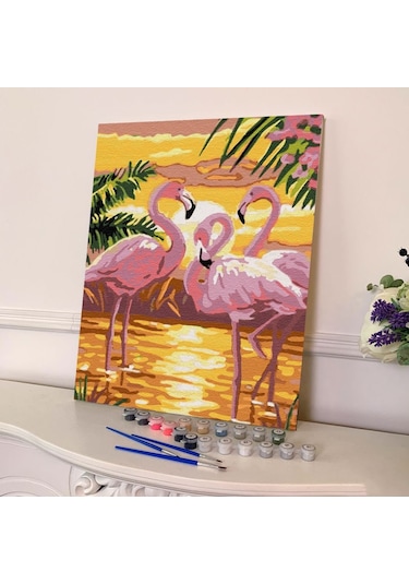 Sayılarla Boyama Seti 40 X 50 Cm Tuval Şasesine Gerili Flamingo