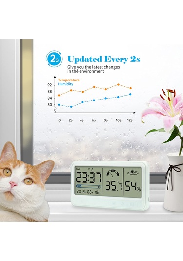 Skycity Usb Şarjlı Ev Tipi Lcd Dijital Nem Ve Sicaklık Ölçer Beyaz Takvim, Alarm, Masaüstü/duvar Kurulumu Ys201