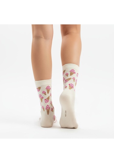 Gost Liria İce Cream Socks Desenli Unisex Soket Çorap EKru