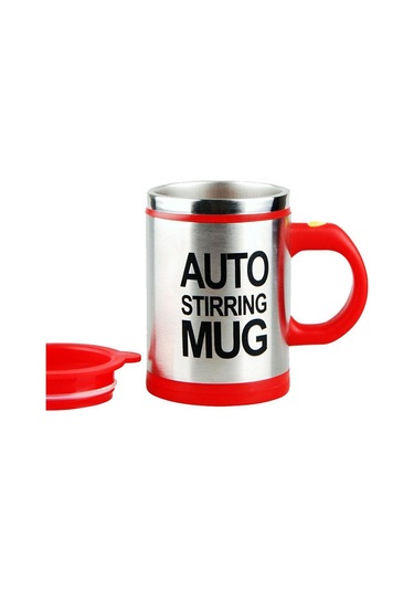 Kişiye Özel Kendini Karıştıran Mikser Kupa Termos Bardak Kırmızı - Self Stirring Mug Saydam