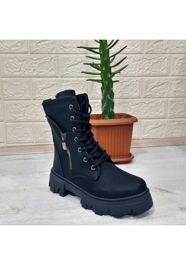 M.p One 3147 Siyah İçi Tüylü Kürklü Fermuarlı Kız Çocuk Bot 001