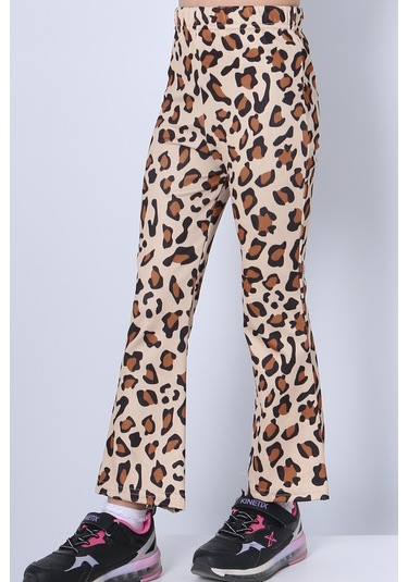 Kız Çocuk Tayt Leopar Ve Kalp Desenli İspanyol Paça C53 Sarı