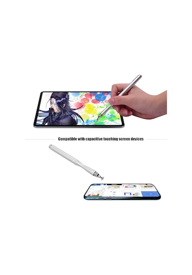 Singree 2si 1 Arada Hassas Fiber Disk Uçlu Kalem Tüm Kapasitif Dokunmatikler Telefon Tablet Yazma Çizim 2 Adet Gümüş