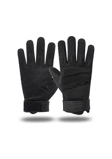 Taktik Tam Parmak Dokunmatik Eldiven-motosiklet-bisiklet-spor-outdoor-eldiven L-siyah