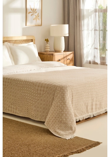 Kaşmir Home Favlo Çift Kişilik Jakar Muslin Pike Bej Bej