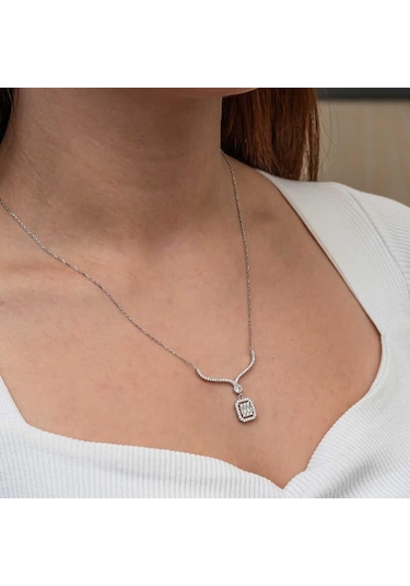 Gümüş Baget Taşlı Gerdanlık Model Kadın Kolye-205543 Çok Renkli