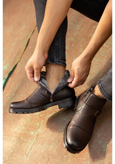 Garantili D1324 Soğuk Geçirmez Erkek Bot Kahverengi