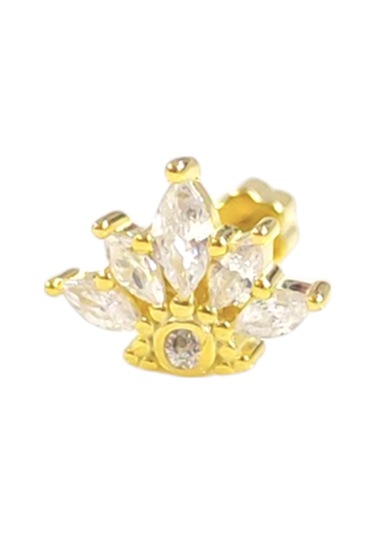 Taç Gümüş Tragus Pıercıng - Altın Sarı Beyaz