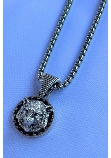 Kurt El İşçiliği Paslanmaz Çelik Zincir Erkek Kolye Gümüş