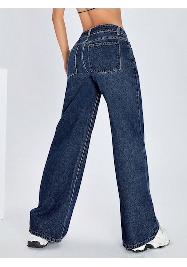 Straight Kadın Denim Pantolon Koyu Yıkamalı Mavi