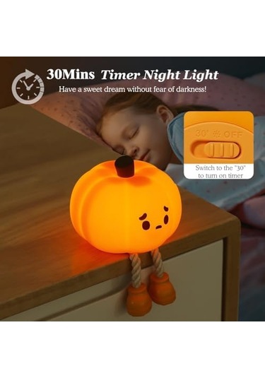 Çocuklar İçin Sevimli Balkabağı Gece Lambası 7 Renk Şarj Edilebilir Bebek Gece Lambası, Yatak Odası Oturma Odası İçin Dokunmatik Kısma Fonksiyonlu Sevimli Silikon Gece Lambası