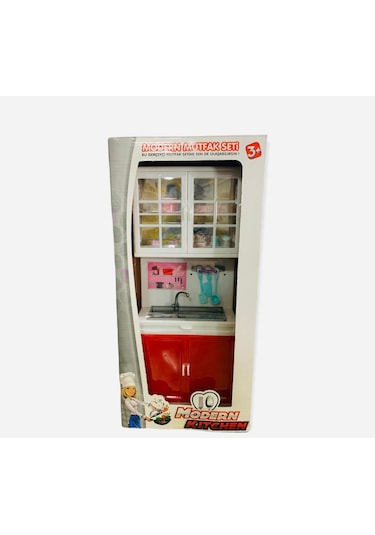 Kayyum Oyuncak Modern Kıtchen Tekli Mutfak Seti Kırmızı Beyaz Lavabolu 1011-3