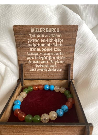 8mm İkizler Burcu Doğal Taş Bileklik Çok Renkli