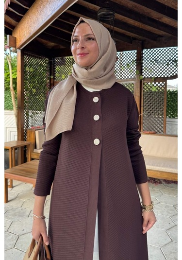 Sinem Çelik Örme Triko Hırka Acı Kahve Çok Renkli