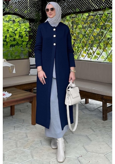 Sinem Çelik Örme Triko Hırka Lacivert Çok Renkli