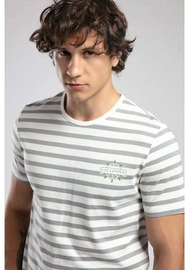 Lee Cooper Eddy Erkek %100 Pamuk O Yaka T-shirt Gri-21599 Gri