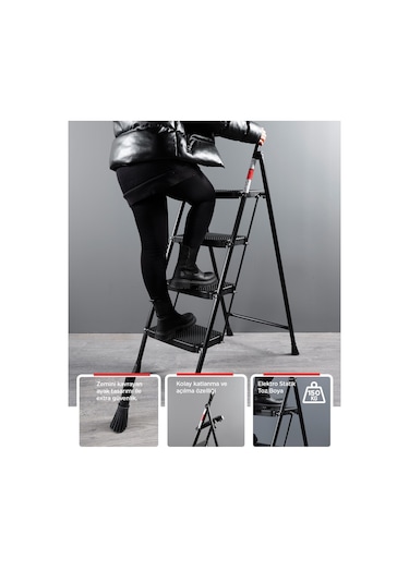 4 Basamak Siyah Merdiven Geniş Basamaklı EUROTOWER