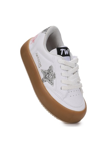 Kiko Kids Rida Günlük Bağcıklı Kız Çocuk Spor Ayakkabı Beyaz - Taş Beyaz - Taş