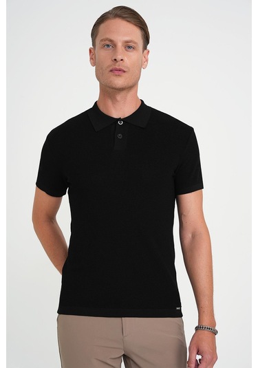 Comfort Fit Polo Yaka Kısa Kollu Siyah Triko Tr 883 Siyah