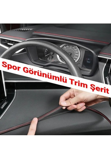 Araç Içi Kırmızı Dikiş Detaylı Kendinden Yapışkanlı Deri Trim Şerit 2,5 Metre