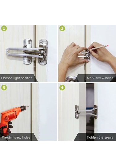 Mufunye Ev Otel Güvenliği İçin Paslanmaz Çelik U-şekilli Kilitler Altın, 2 Adet - 3 Açıda Konumlanabilir, Kolay Kurulum