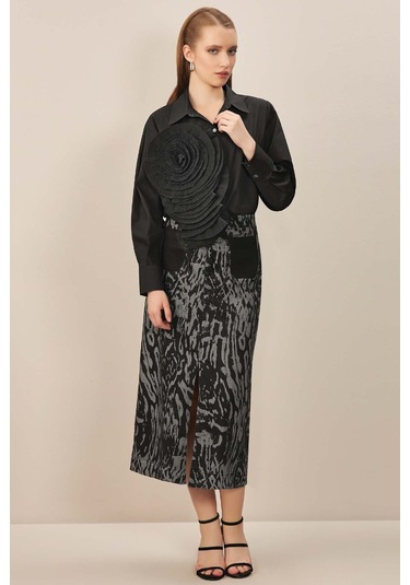 Evaze Çok Renkli Baskılı Etek Çok Renkli