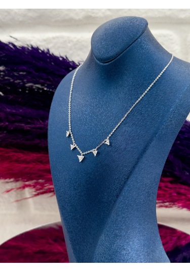 925 Ayar Gümüş Sıralı Piramit Modeli Lüks Kadın Kolye Gümüş