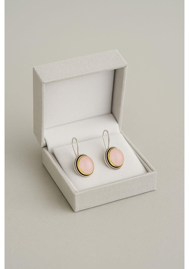 Sarma Serisi Pembe Kuvars Taşlı El İşi Kadın Otantik Gümüş Küpe Gümüş