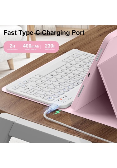 Yunboo İpad Uyumlu 10. Nesil 10.9 İnç Ve İpad Uyumlu 11 2025 A16 İçin Manyetik Bluetooth Klavye Koruyucu Kılıf - Pembe