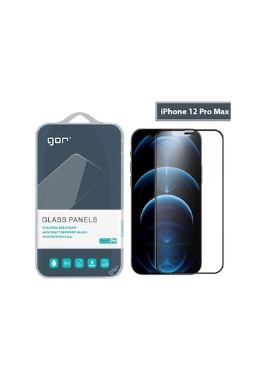 Gor Apple Uyumlu iPhone 12 Pro Max 9D Hardening Tempered Full Ekran Koruyucu Siyah