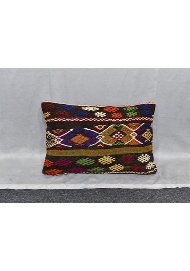 Zehra Abla Halı Yeni El Dokuma Dekoratif Kilim Kırlent Yastık Kılıfı 6685 Çok Renkli