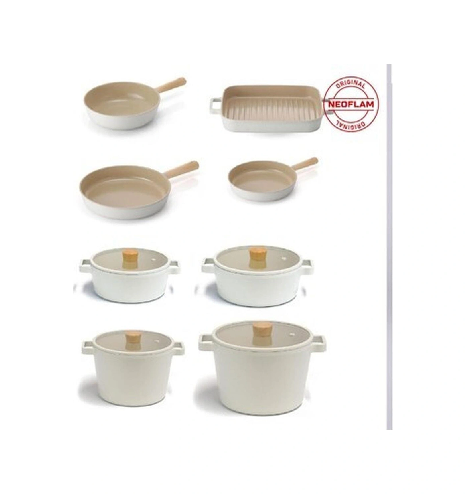 Neoflam Fika Alüminyum Döküm Cam Kapaklı 12 Parça Pro Tencere & Tava Seti Bakır - Siyah