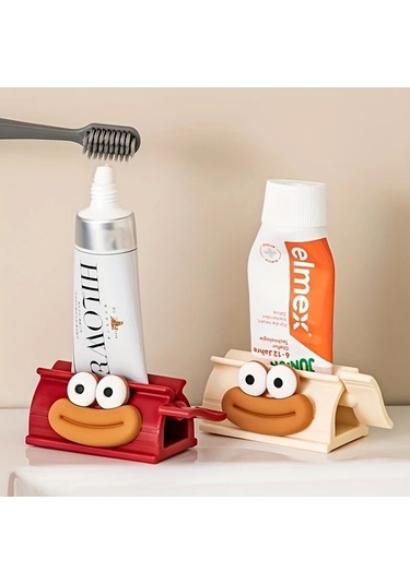 Elmpaly Kırmızı Renk Sevimli Ağız Tasarımı Manuel Diş Macunu Dağıtıcı Kolay Kullanım Banyo Aksesuarı 1