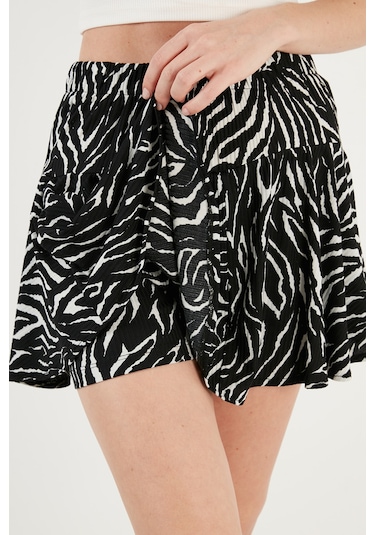 Lela Beli Lastikli Mini Şort Bayan Etek 5864024 Siyah-Zebra